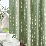 JINCHAN 100% Blackout Boho Curtains Moon Phases Printed Bedroom Curtains 63 Inch Length Sage Green Drapes Rod Pocket Back Tab Thermal Insulated Curtains for Nursery Window Drapes Curtain Set 2 Panels