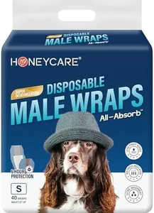 Honeycare Disposable Male Wraps for Senior Dogs, Small Size, 40 Count, Super Absorbent, Breathable, Wetness Indicator, Super Deodorization, Cute Suit Suspenders Design