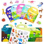 5 Pack Reusable Sticker Book - Childrens Books and Plane Activities for Kids - Toddler Books and Travel Activity Packs for Kids - Dinosaur Sticker Book with Reusable Stickers
