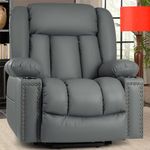 CFVYNE Large Power Lift Chair Recliner for Elderly with Massage and Heat, Overstuffed Wide Lift Chair,Breathable Leather, OKIN Motor, USB-A & USB-C, 2 Cup Holder, 2 Side Pocket, Grey