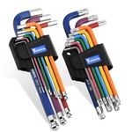 18PCS Allen Key Set,Metric Ball End Allen Hex Key Set and Torx/Star Key Set with Colour Coding,Sizes T10-T50,1.5mm-10mm for Furniture Assembly,Bike,Motorcycle Maintenance,Household DIY,Case Package