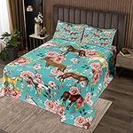 Erosebridal Girls Horse Bedspread Queen Size Pink Flower Quilt for Kids Galloping Horse Coverlet Set Bedroom Decor Farm Animal Horse Gifts Bedspread Quilt Set for Women, Cowboy Cowgirls Quilt