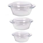 Glass Cooking Dishes Set of 3 | Microwave, Oven & Freezer Safe | Casserole Dish Set with Carry Handles | Heat Resistant & Dishwasher Safe | M&W