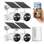 4MP Solar Security Cameras Wireless Outdoor, 2K Solar Home Security Camera System 4-Cam Kit with PIR Human Detection,2-Way Audio,Color Night Vision,Spotlight,SD Local Storage/Cloud,Work with Alexa