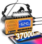 Emergency Weather Radio Solar Hand Crank Emergency Radio 37000mWh AM/FM NOAA Weather Radio with LCD Display 3 Mode Flashlight SOS Alarm Compass Headphone Jack for Home Camping Emergency