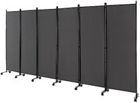 Costway 6 Panel Room Divider on Wheels, 5.6Ft Tall Rolling Privacy Screens, Portable Freestanding Fabric Screen Divider, Porch Shading Partition, Partition Wall Dividers for Indoor, Home (Grey)