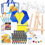 Shuttle Art 69 Pack Kids Paint Set, Art Set for Kids with 30 Colors Acrylic Paint, Wood Easel, Canvas, Painting Pad, Brushes, Palette and Smock, Complete Paint Set for Boys and Girls(package may very)