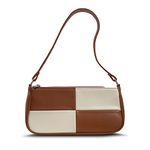 NIUEIMEE ZHOU Shoulder Bag for Women Retro Vegan Leather Classic Clutch Tote HandBags Purses with Zipper Closure, 02 Brown White, One Size, Shoulder Bag