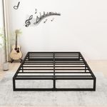 Lutown-Teen 12 Inch Bed Frame Queen Size Heavy Duty Steel Slat Support Metal Platform Queen Bed Frame No Box Spring Needed, Easy Assembly, Black