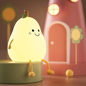 LEDHOLYT Night Light for Kids, Cute Silicone Nursery Pear Lamp for Baby and Toddler,Fruit NightLight for Boys and Girls,Squishy Night Lamp for Bedroom,Kawaii Bedside Lamp for Kids Room (Pear)