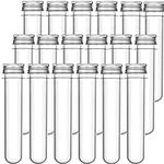 20PCS Plastic Test Tubes, 40ml Clear Test Tubes with Silver Screw Aluminum Caps, for Science Party, Gumball, Candy, Bath Salts, 25 x 140mm