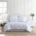 Laura Ashley- Queen Comforter Set, Reversible Cotton Bedding with Matching Sham(s), Farmhouse Home Decor, Dorm Room Essentials (Belinda Blue, Queen)