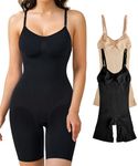 BRABIC Wasit Trainer Bodysuit for Women Tummy Control Shapewear Round Neck Seamless Butt Lifter Full Body Shaper, Black+beige Mid Thigh, Medium