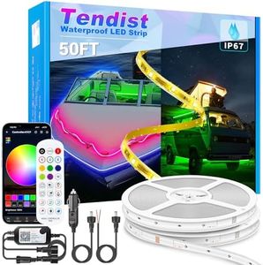 Tendist 50FT LED Boat Lights Strip, IP66 Marine LED Strip Pontoon Boat Light App Control, 12V RGB Waterproof Boat Interior Light, Night Fishing Lighting for Bass Boat, Kayak, Jon Boat, Cabin, Deck