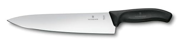Victorinox Swiss Made Stainless Steel Swiss Classic Chef's Knife, Kitchen Tool for Carving Meat and Large Vegetable, 25 cm, Black, Professional & Household Use | 6.8003.25B