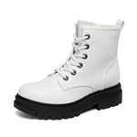 DREAM PAIRS Boots for Women Combat Lace Up Side Zipper Low Heel Ankle Boots STRONG-5,Size 6.5,White,STRONG-5