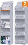 AOODA 2 Pack Over the Door Organizer, Large Capacity Closet Door Hanging Organizer, Clear Deep Pockets Baby Organizer Storage for Nursery, Bathroom, Bedroom, Pantry, Diapers (Grey)