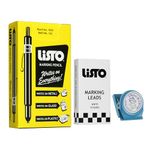 Bundle of Listo 1620 Marking Pencil/Grease Pencils/China Marking Pencils/Wax Pencils - White, Box of 12 With 72 Refills With Bonus Magnetic Memo Clip