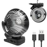 VIPITH 10000mAh Rechargeable Portable Fan, Battery Operated Clip on Stroller Fan, 360° Rotation 3 Speeds with LED Lights for Office Desk Golf Car Outdoor Travel Camping Gym Treadmill (Black (LED))