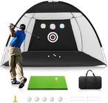 Golf Net: 10 x 7ft Golf Hitting Practice Net for Backyard Driving, Indoor & Outdoor Golf Chipping Training Net with Mat/Targets/Balls, Christmas Ideal Gifts for Men/Dad/Boys/Golfers