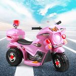 Rigo Kids Ride on Motorbike Car Police Motorcycle, 6V Battery Headlight Built-in Music Storage Box 30kg Capacity 3 Wheels Electric Motorcycle Cars for Toddlers Baby Walkers Little Tikes Kid Toy Pink