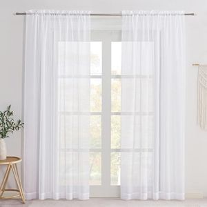 NICETOWN White Sheer Curtains 84 inches Long for Living Room, Rod Pocket Window Treatments Solid Voile Sheer Light Filtering Drapes for Bedroom (White, 2 Panels, W60 x L84)
