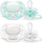 Philips Avent Ultra Soft Pacifier, 0-6 Months, Arctic White/Green, 2 Pack, SCF210/03