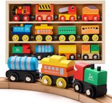 SainSmart Jr. Wooden Train Set 12 PCS - Train Toys with Storage Box, Magnetic Toy Trains Compatible with All Major Brands, Gift for Toddlers, Boys and Girls Aged 3+
