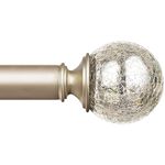 KAMANINA Champagne Gold Curtain Rods for Windows 48 to 84 Inches, 1 Inch Decorative Curtain Rod 32 to 86 inch (2.6-7.1ft), Single Drapery Rods with Crackle Glass Finials