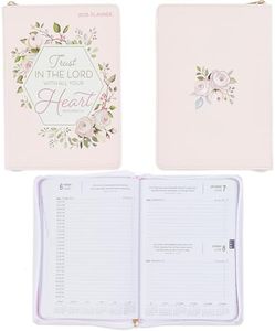 Christian Art Gifts 2025 12 Month Executive Vegan Leather Planner for Women: Trust in the Lord Inspirational Bible Verse, Daily Personal Organizer w/Zipper Closure & Ribbon, Pink