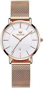 OLEVS Rose Gold Watches for Women Large Face Minimalist Ladies Watch with Date Slim Mesh Band Dress Womens Watches for Small Wrists Waterproof Casual White Women's Wristwatch Reloj para Mujer