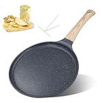 Non Stick Crepe Pan with Spreader Spatula, 24cm Pancake Pan with Heat Resistant Handle, Granite Dosa Pan for Tortillas, Omelette, Flat Pan for Gas Stove, Induction Cooker, Electric Ceramic Stove