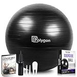 Polygon Exercise Ball, Professional Grade Anti-Burst Balance Ball for Yoga, Birthing, Stability, Core Exercise, Fitness, Workout Guide Included(Black-65CM)