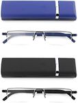 MMOWW Reading Glasses with Ultralight TR90 Frame, for Men and Women Metal Half Rim Slim Style Glasses Reading Aid with Portable Case (Black and Blue, +2.5)