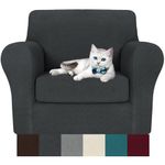 MAXIJIN 2 Piece Chair Covers Chair Slipcover with Arms, Sofa Chair Cover for Living Room Armchair Cover, Stretch Pet Dog Slip Cover for A Chair with 1 Cushion (Chair, Gray)