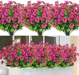 SOMYTING Artificial Azalea Flowers Outdoor 8 Bundles Fake Flowers Faux Plastic Eucalyptus Plants UV Resistant Silk Flower Shrubs for Garden Porch Window Hanging Planter Decorations (Magenta, 8PCS)
