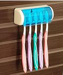 Wall Mounted 5 Toothbrush Holder Storage with Dust Proof Cover pack of 1 white,blue