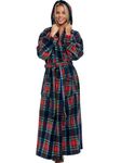 Alexander Del Rossa Womens Robe, Long Plush Bathrobe with Hood, Hooded Robes for Women Plus Size Bath Robe, Classic Tartan Plaid Blue, Large