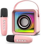 HUABAO Mini Karaoke Machine with 2 Wireless Microphones, Portable Bluetooth Singing Speaker with Lights for Kids & Adults, Child Karaoke Toys, Gift for Girls & Boys for Birthday, Home Party (Pink)