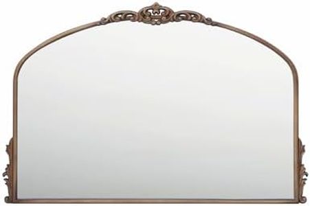 PILIHOME Antique Brass Wall Mirror Wide - 36x24 inch, Large Vintage Gold Toned Fireplace Mantel Mirror, Baroque Ornate Carved Metal Mirror