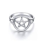 S925 Sterling Silver Pentagram Amulet Pentacle Star Moon Witch Ring for Women Men, 5 UK, Metal, Cubic Zirconia