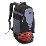 35L Basketball Backpack with Bottom Ball Compartment – Large Capacity Sports Equipment Bag for Youth Boys Girls Fit Basketball Volleyball Football Soccer Ball, Gym, Outdoor, Travel, Team (Black)