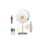 Auxmir 9'' Lighted Magnifying Mirror with 30X/1X, Height Adjustable Double Sided Touch Makeup Mirror, 3 Color Lights & Stepless Dimmable, 360° Swivel Cordless Rechargeable Cosmetic Vanity Mirror