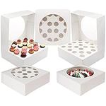 Kurtzy White Cardboard Cupcake Boxes with Clear Plastic Windows (5 Pack) - Box Holds 20 Individual Mini Cakes or a Large Single Cake - Muffin Carrier for Parties, Bakery, Birthdays & Favours