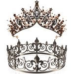 Junkin 2 Pcs Crowns for Men Women Baroque Queen Crown King Prince Tiara Princess Crystal Headband Rhinestone Prom Party (Black)