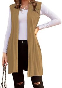 Beyove Womens Long Vests Sleeveless Draped Lightweight Open Front Cardigan Khaki