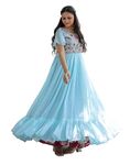 Fashion Basket Women's Purple Georgette Embroidered Floral Anarkali Maxi Dress with Long Sleeves (Medium, Sky Blue)