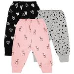 CLAP Baby Warm Printed Winter Pants Kids Fleece Pajamas Lower Set of 3 (3-4 Years, Pink Grey Black)