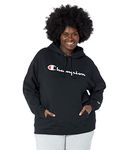 Champion Women's Powerblend Relaxed Hoodie, Screen Print Script, Black-y08113, Large