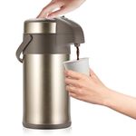 OJOJ 4L/133OZ Thermal Coffee Carafe with Pump, Thermal Beverage Dispenser, Coffee Airpot Stainless Steel Coffee Carafe for Hot Drinks Gold
